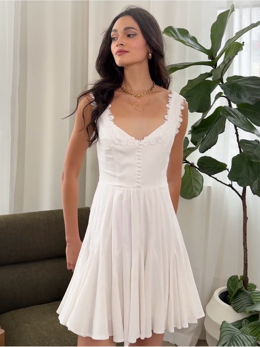 Heartloom White Sleeveless Lace-Trim Fit & Flare Mini Dress